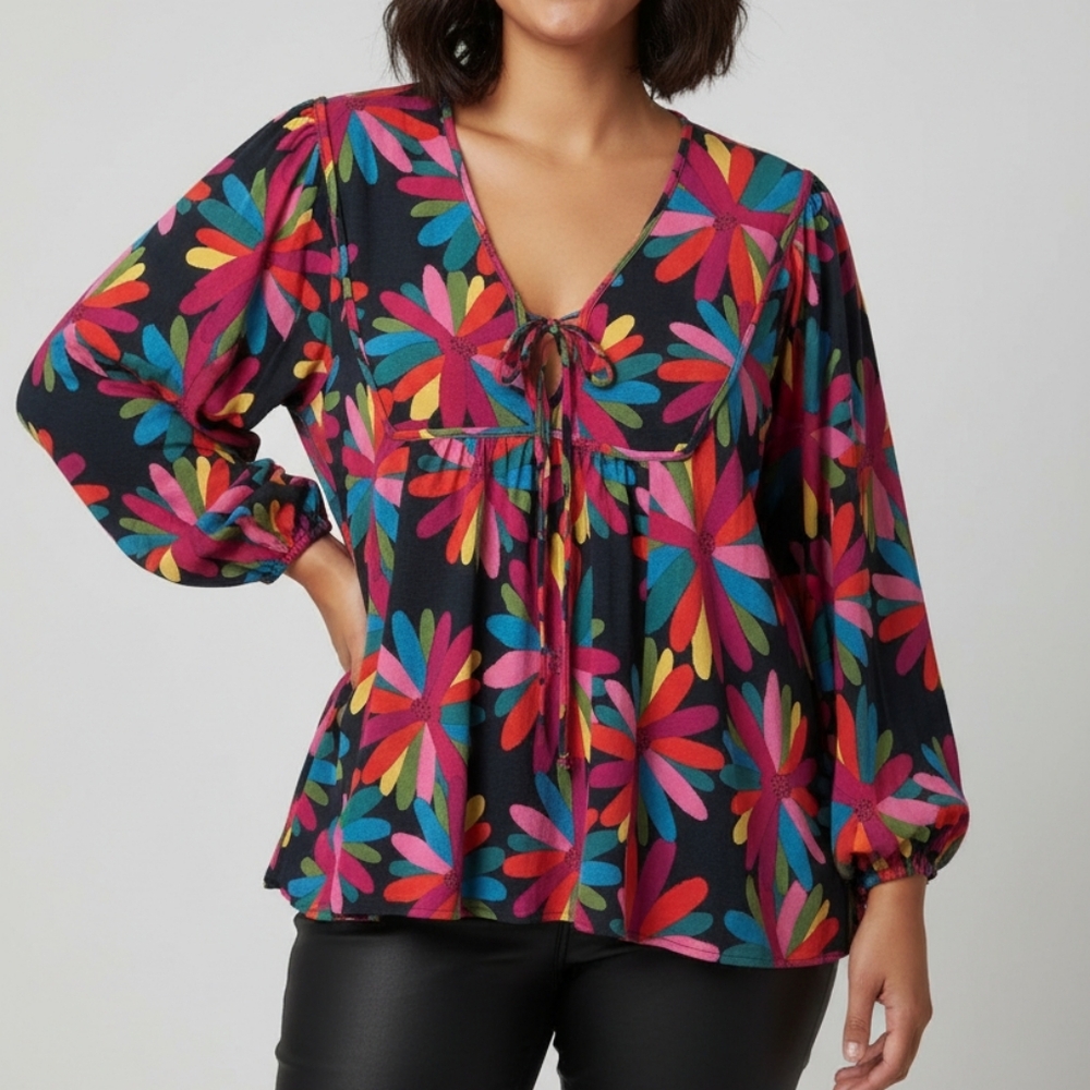 Michelle Mcdowell Vivey Full Bloom Multicolored Tie Front‎ Top